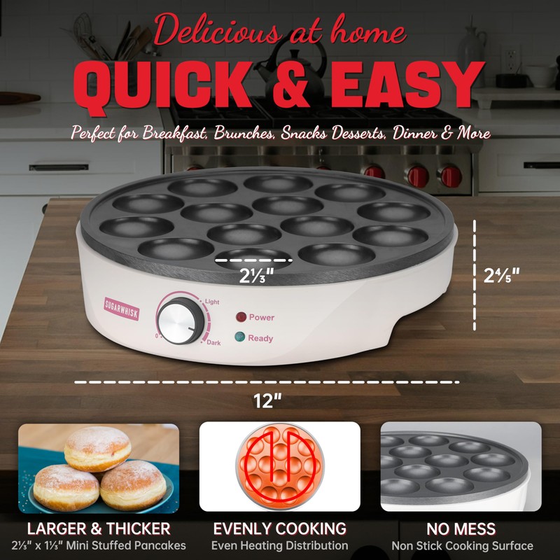 SugarWhisk Mini Pancakes Maker Machine with 14 Larger & Deeper