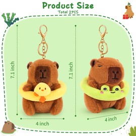 2PCS Capybara Plush Keychains Cute Plush Keychain Capybara Pendant Stuffed Capybara Animal Soft Decor Capybara Plush Toys Keyring Stuffed Toys For Unisex Turtle Strawberry Capybara Frog Duck Keyrings