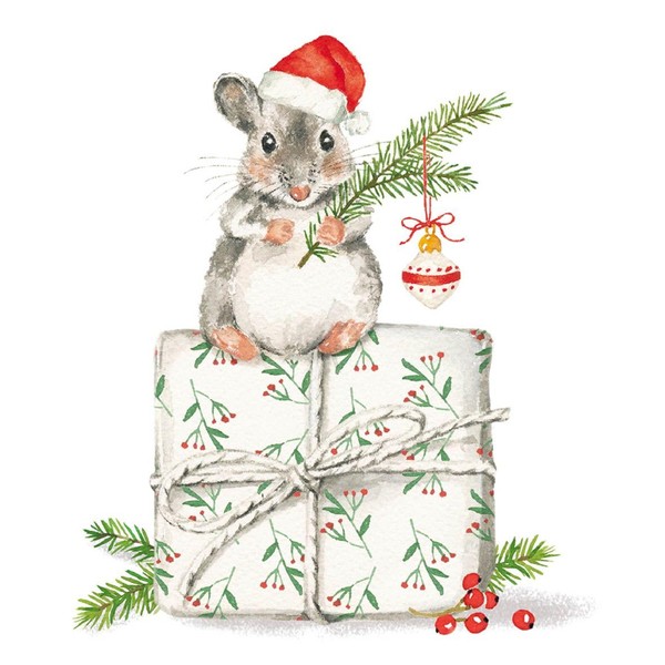 20 Napkins Christmas Mouse on Gift Animals Christmas Winter Table Decoration Decoupage Decoupage Decoupage 33 x 33 cm