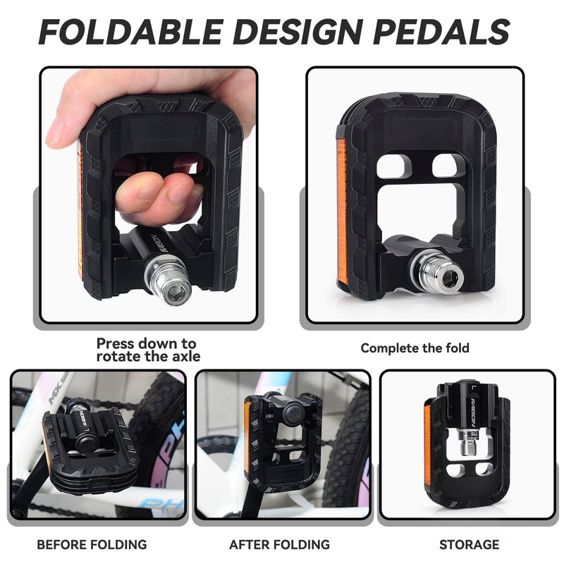 KABON Bicycle Pedal Foldable Non-Slip Bicycle Pedal Set with Reflectors