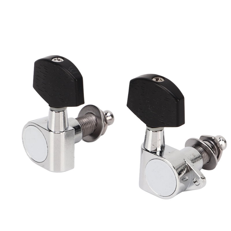 6 Pcs Guitar Tuning Pegs 3L3R Metal Body Black Wood