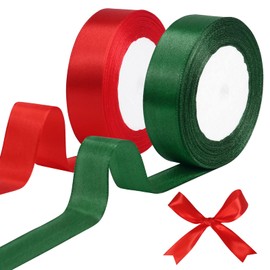 tenn well Red Satin Ribbon, 25mm x 144 Feet Smooth Green Satin Ribbon for Gift Wrapping Christmas Wedding Party Ceremony Crafts Decorations