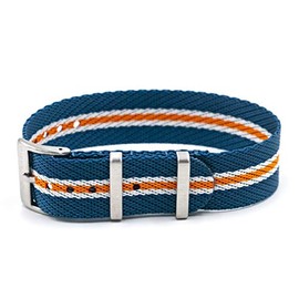 VARIO Twill Woven Nylon Blue, White, Orange Stripes Premium Replacement Watch Strap (22mm), Nylon