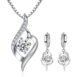 Collares de Mujer, Juego de Collar y Pendientes de Plata de Ley 925 Para Mujer, Alta joyería femenina, Regalo de cumpleaños para mamá esposa novia hija, regalo de San Valentín.