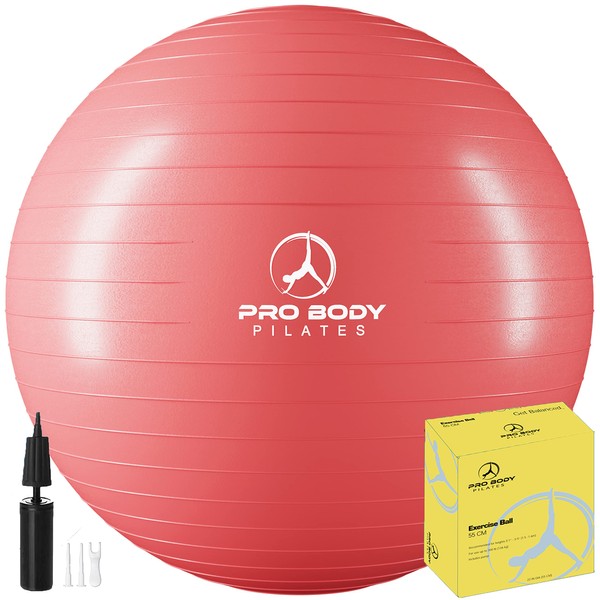 ProBody Pilates Ball Exercise Ball Yoga Ball, Multiple Sizes Stability Ball Chair, Gym Grade Birthing Ball for Pregnancy, Fitness, Balance, Workout and Physical Therapy (Red, 75 cm)