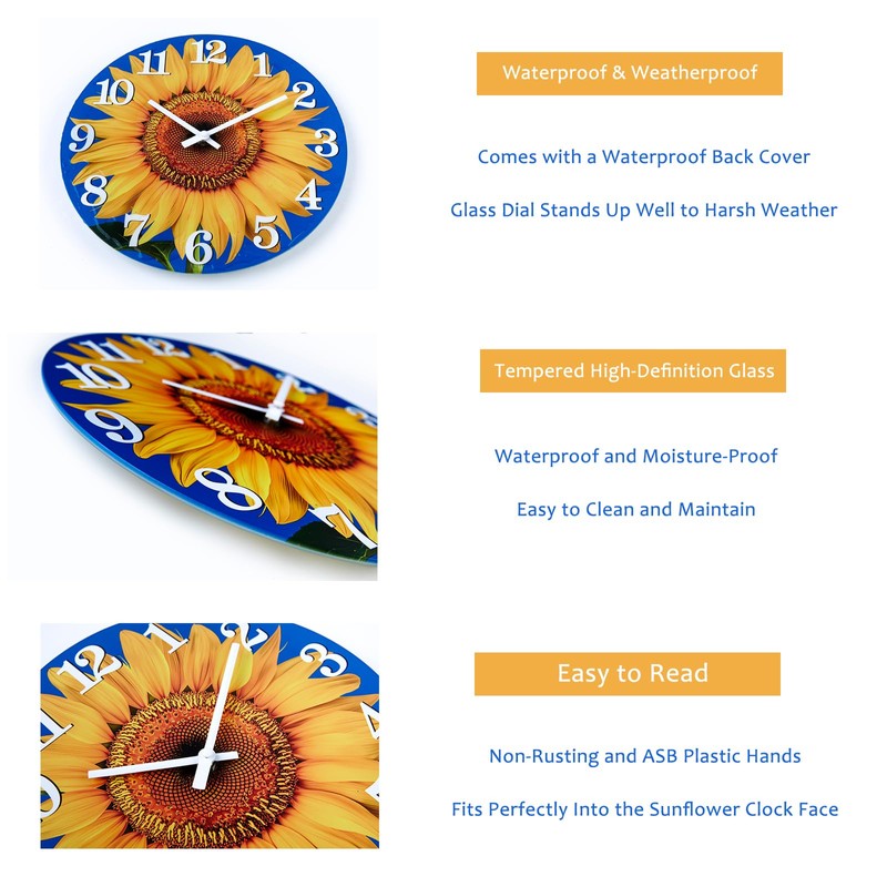 Yoiolclc Large Outdoor Clock Waterproof-Decorative Sun Flower Wall Clocks for