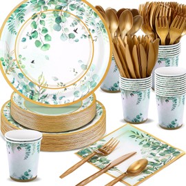 Ziliny 350 Pcs Tea Party Supplies Spring Summer Sage Green Sunflower Party Tableware Set Disposable Plates Napkins Paper Cups Plastic Cutlery Set For Birthday Bridal Baby Shower Serves 50(Sage Green)