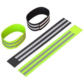 Simsky Pack of 4 Reflective Bands, Elastic Reflective Tape, Reflective Bands with Velcro Fastening, for Outdoor Jogging, Trouser Clip Biking, Hiking, Motorcycling or Running (Green and Black)