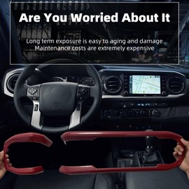 OUBUVO Car Inner Look Central Console Dashboard Panel Cover Trim Fit for Toyota Tacoma 2016 2017 2018 2019 2020 2021 2022 2023 Console Dashboard Decorative Border Frame (Red Carbon Fiber Pattern)