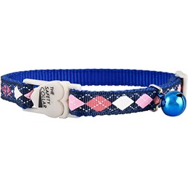 Jeffers Pet Cat Collar with Bell – Durable Breakaway Plastic Buckle Safety Collar for Kittens & Adult Cats, Adjustable Single Ply Nylon, Indoor & Outdoor Use – Argyle Pattern, Blue
