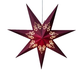 Garaym 3D Paper Star Lampshade,Christmas Paper Star Lamp Shade with Power Cord and Light Foldable Velvet Replacement Lampshade for Chandelier Table Lamp Xmas Home Hanging Decorations (Dark Red)