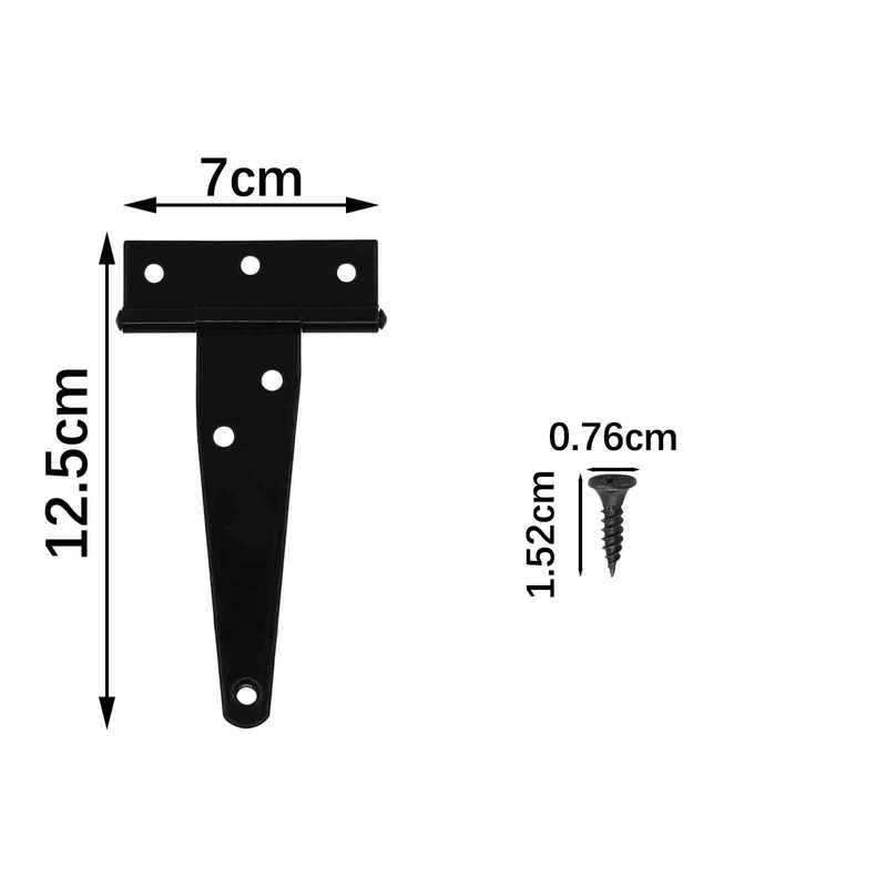 Pack of 6 T-shaped hinges, galvanised T-hinges, with 30 black