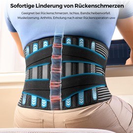 Strong Support Belt Back, Breathable Back Support Belt Orthopaedic with 6 Metal Support Bars, Adjustable LWS Support Belt for Back Pain, Sciatica, Herniated Disc, Scoliosis