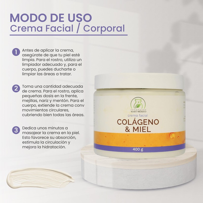 Crema Facial De Colágeno Con Miel Piel Más Joven 400g