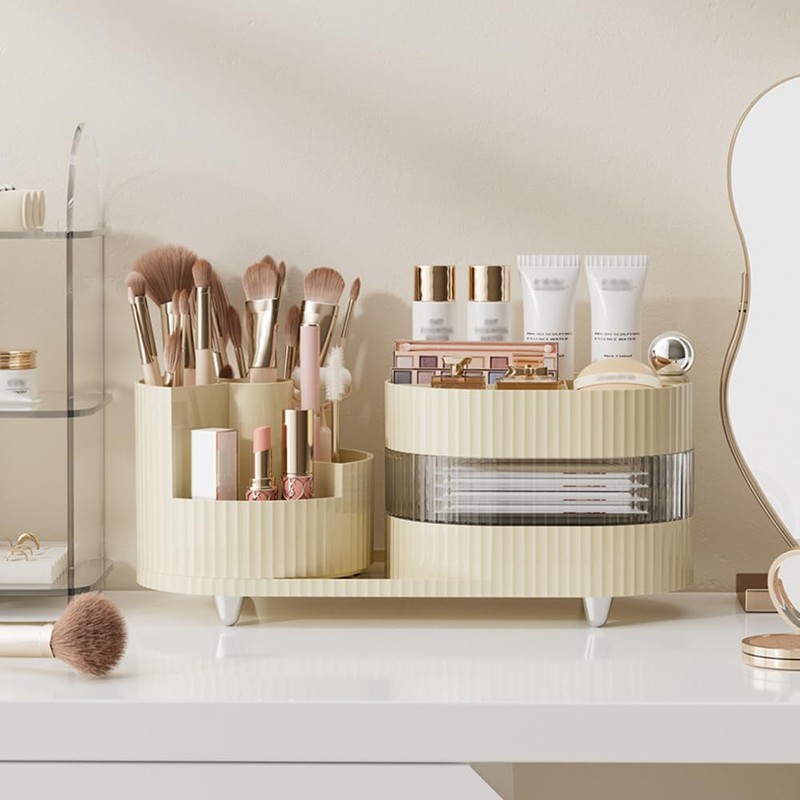 NUODWELL Makeup Organiser, Cosmetics Storage Box with 360°Rotating Makeup Brush