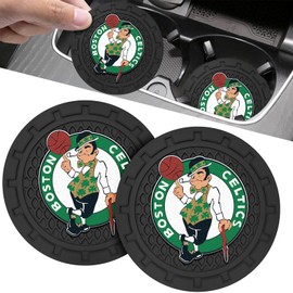 EMIJOY Celtics Car Cup Holder Coasters,Boston Celtics Car Cup Coasters for Cup Holder,2 Car Cup Holder Insert,Basketball Stuffs for Cars,Anti-Split Dust Proof Car Cup Mat,Silicon Car Coasters,2.75''