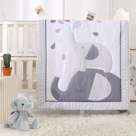 Wowelife Elephant Crib Bedding Set for Boys, Premium 3-Piece Baby Bedding Set, Elephant, Gray Crib Bed Sets, Newborn, Infant, Nursery Bed Set with Crib Sheet, Ruffle Comforter