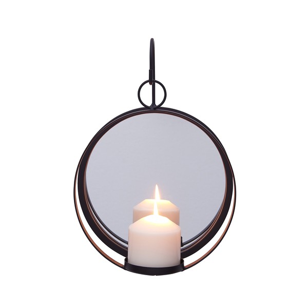 Danya B. Round Wrought Iron Pillar Candle Sconce with Mirror