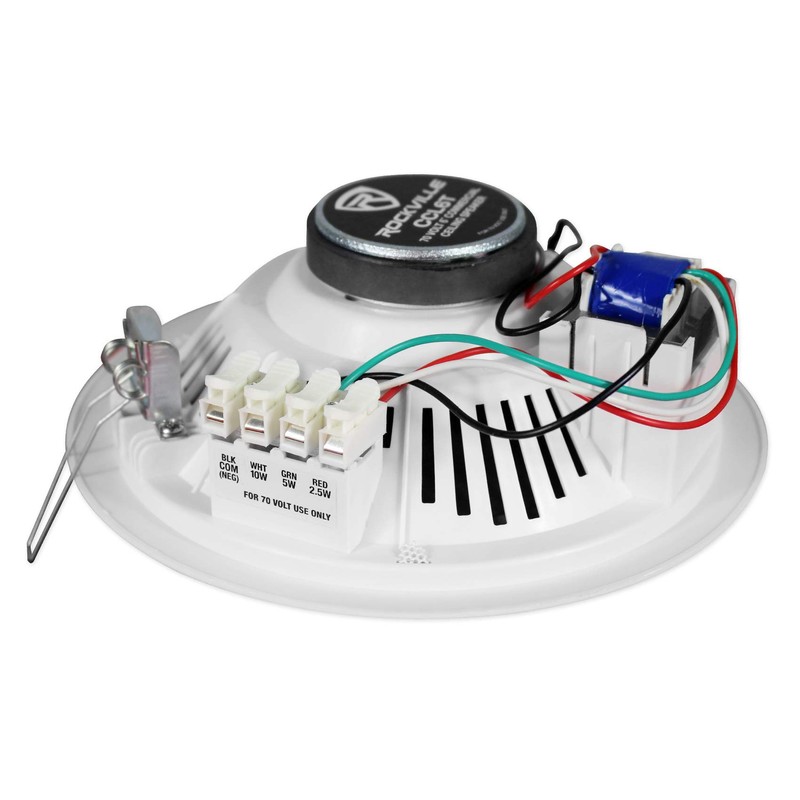Rockville CCL6T 6" 70V Commercial Ceiling Speakers (4-Pack), White, High-Performance