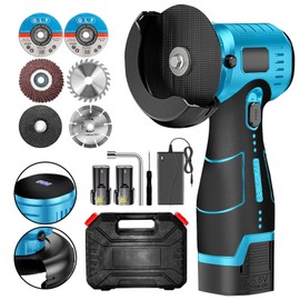 ZFULVO Brushless Cordless Angle Grinder Kit, 19500rpm Mini Electric Angle Grinding Tool with 2x16.8V 2000mAh Battery and 6-Cutting Discs, Grinder Handheld Cutter for Metal Wood