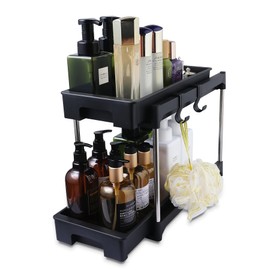 Dinkich 2-Tier Under Sink Organizer, Kitchen Bathroom Office Cabinet Storage Racks, Sliding, Easy Setup, Versatile Solution, Maximize Space Shelf