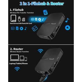 NewQ Filehub AC750 Travel Router: Portable Hard Drive SD Card Reader & Mini W...