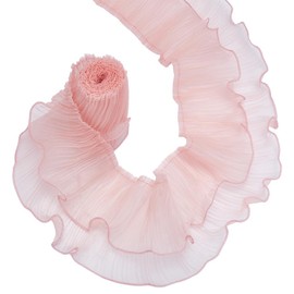 UNICRAFTALE 4 Yards Pink Ruffle Pleated Chiffon Trim 2 Layer Organza Lace Ribbon Double Organza Lace Trim Pleated Organza Lace Ribbons Trimmer Dress Bag Decoration Fabric for Applique Sewing