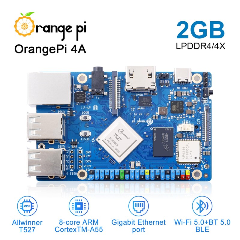 Orange Pi 4A 2GB Allwinner T527 with RISC-V Coprocessor Single
