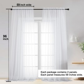 OWENIE - Cortinas transparentes blancas de 96 pulgadas de largo, juego de 2 paneles de gasa con bolsillo para barra para sala de estar/recámara, 2 unidades, cada una de 59 pulgadas de ancho x 96