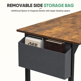 32 Inch Desk Office with Storage, Modern Simple Style Gaming Computer Table for Youth Student Adult, Metal and Wood Home Office Furniture, Rustic Brown