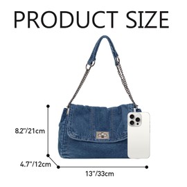 HuiYStar Denim Tote Bag for Women, Fashionable, Adjustable Chain, Shoulder Bag, Handbag, Retro Zip, Hobo Purse, Deep blue