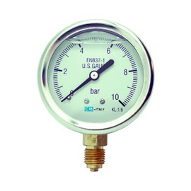 Pressure Gauge, NG63 Diameter 63 mm, 0-10 Bar G1/4 Inch Bottom, Glycerine Filled