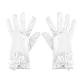Bojueshaw 1pair Little Girls Satin Bow Gloves,Princess Style Formal Stretchy Gloves for Weddings,First Communion & Dress-Up