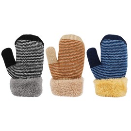 QKURT 3 Pairs Toddler Mittens, Full Finger Winter Warm Kids Gloves Lined Fleece Thermal Mittens for 0~3 Years Old Baby Girls Boys