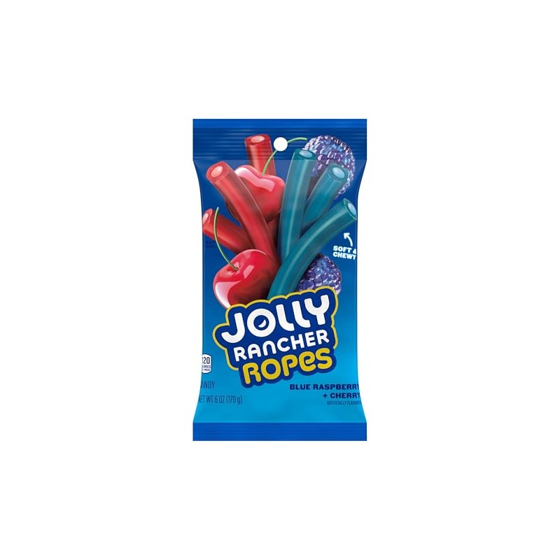 JOLLY RANCHER Ropes Blue Raspberry and Cherry Flavored Candy Bag,