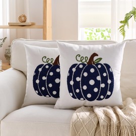 Blue Pumpkin Fall Pillow Covers 20x20 Inch Set of 2 Autumn Decorative Throw Pillow Covers Indoor Outdoor Embroidery Pumpkins Pillow Cases Thanksgiving Harvest Bedroom Sofa Cushion Couch Decor