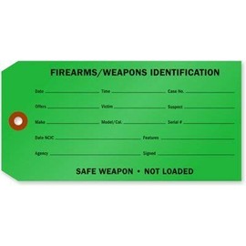 Firearms/Weapons Identification Tag, 6.25" x 3.125" Durable Green Cardstock with Reinforced Hole, Pre-Wired - Pack of 100 Tags