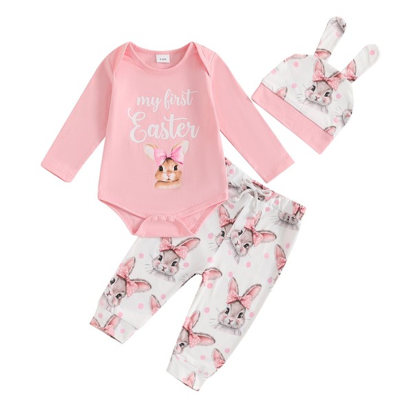 Loalirando My First Easter 3Pcs Outfits Long Sleeve Round Neck