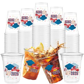 YumSur 14oz Graduation Disposable Cups - 50 Pack PET Clear Drinking Cups for 2025 College and High School Graduation Party Supplies, Decorations, and Festivities