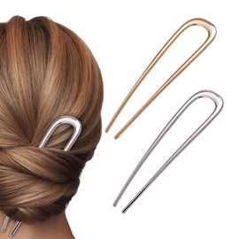 Tovyzalg 2 Pcs Metal French Hair Pins for Buns, French Twist Hair Pin, Hair Sticks for Buns, U Shaped Hair Fork for Thick Hair, Large French Pins Hairstyle Accessories, U-Shaped Hair Pins for Women