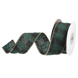 DMiotech 1.6 Inch 10 Yards Gingham Ribbon, Polyester Buffalo Checkered Ribbon Plaid Ribbon for Gift Wrapping Christmas Decoration Art Craft DIY, Black And Green