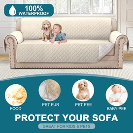 Turquoize 100% Waterproof Sofa Covers Couch Cover Sofa Cover for Dogs Couch Protector Triple Non-Slip Sofa Slipcover for 3 Cushion Couch Furniture Protector for Pets, Kids,Dog (XL Sofa 78", Ivory)
