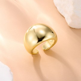 ALEXCRAFT Gold Rings For Men Women, 14K Goldplated Chunky Thick Dome Ring Golden Open Adjustable Large Wide Chunky Finger Thumb Rings-Gold Fashion Statement Large Thum bring Men Lady