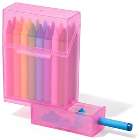 Clabby 1 Pcs 2 in 1 Plastic Crayon Box with Sharpener Holds 24, Pink