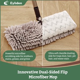 Eyliden Dual-Sided Flip Mop - One Side for Scrubbing, One Side for Dusting - Microfiber Flat Dust Mop with 2 Washable Mop Pads, Wet Dry Mops for Hardwood Tile Laminate Ceramic Marble Floor Cleaning