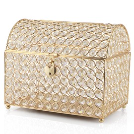 MDLUU Large Wedding Card Box, Treasure Chest Wedding Money Holder with Heart Shaped Lock, Crystal Bead Card Receiving Box for Wedding, Reception, Birthday Party
