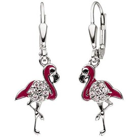 Jobo Children's Earrings Flamingo Pink 925 Silver 14 Zirconia Earrings Children's Earrings, Silver, Cubic Zirconia