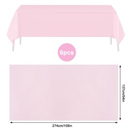 DIYJEP 6 Pack Pink Disposable Table Cloth, 137x274cm Plastic Tablecloth, Rectangle Large Party Tablecloths, Plastic Table Cover for Picnic Baby Shower Wedding Birthday Christmas Decorations