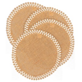 Hausattire Jute Burlap Placemat 14 Inches Round - Natural, Lace Design Edges Round Mats for Bar Table Wedding Indoor Outdoor Rustic Farmhouse Kitchen Coffee Dinner Table Decor Mats - Set of 4