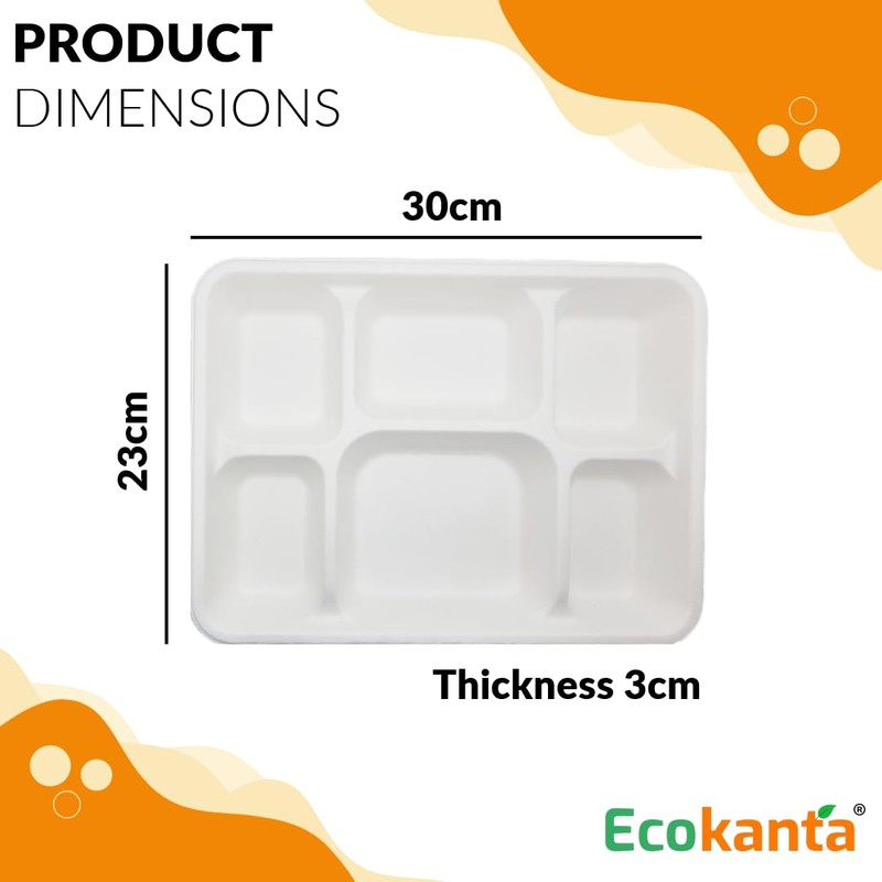 Ecokanta 100% Compostable 6-Compartment Dinner Plates - Eco-Friendly, Biodegradable Sugarcane